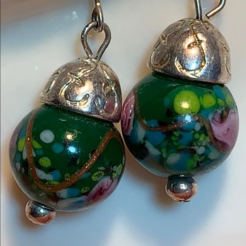 Hand-painted Murano glass bead BOHO earrings - Picture 5 of 8